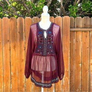 Free People Boho Tunic Shirt Top
Blouse Sheer Beaded Women Size Medium
